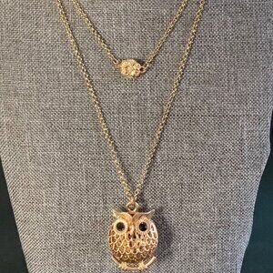 Whimsical Owl Pendant Gold Tone Long Necklace Women’s Jewelry